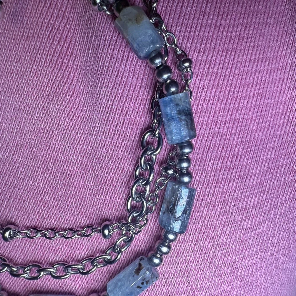 Calm #3 - Kyanite Triple Layered Toggle Bracelet Stainless Steel - Picture 3 of 6